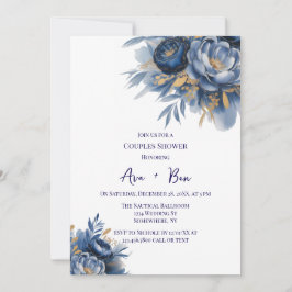 Convites Navy Blue and Gold Peony Flower Couples Shower