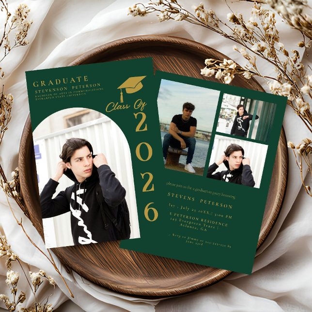 Convites Navy Blue  and Gold Photo Graduation (Criador carregado)