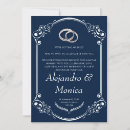 Convites Navy Blue and Silver Wedding Ring Invitation