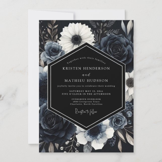 Convites Navy Blue Atmospheric Winter Wedding (Frente)