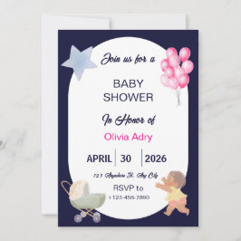 Convites Navy Blue Baby Shower Invitation | Watercolor 