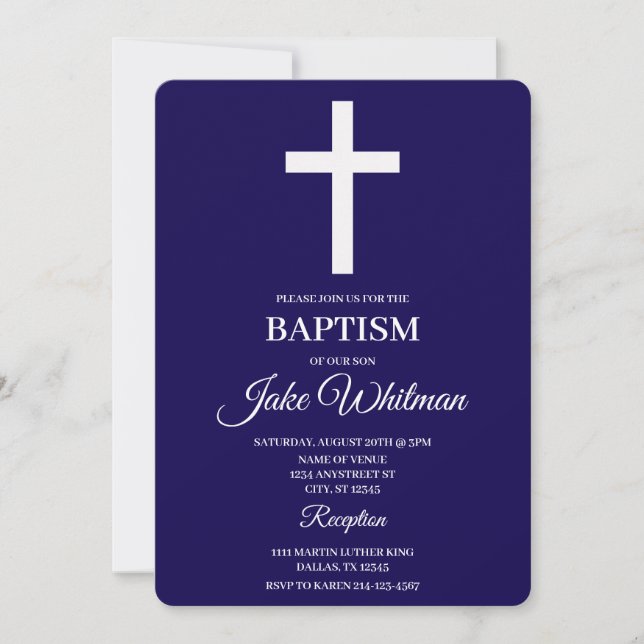 Convites Navy blue Baptism (Frente)
