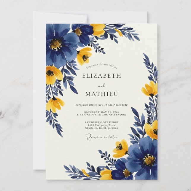 Convites Navy Blue Bold Spring Wedding (Frente)