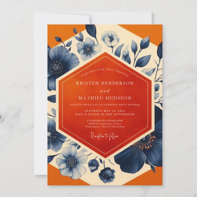 Convites Navy Blue Botanical Romance Wedding (Frente)