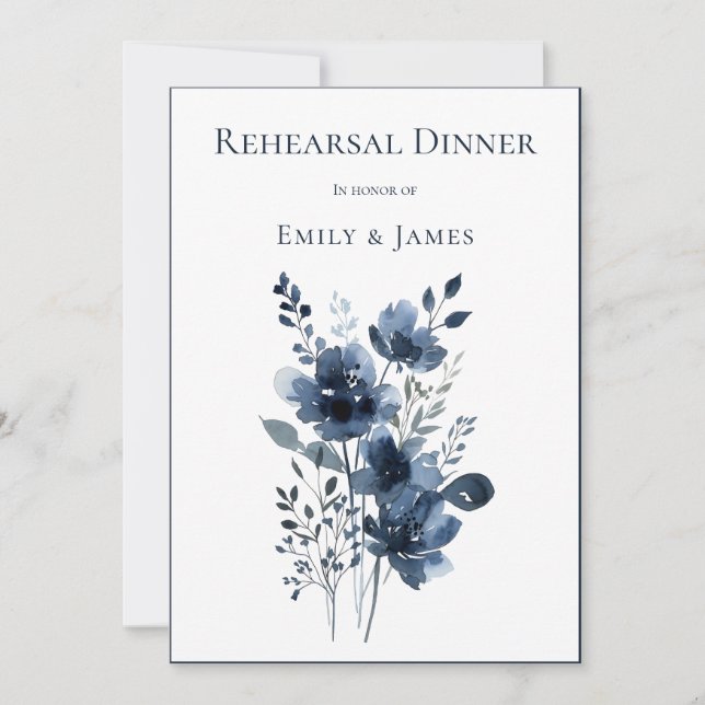 Convites Navy Blue Botanical Wedding (Frente)
