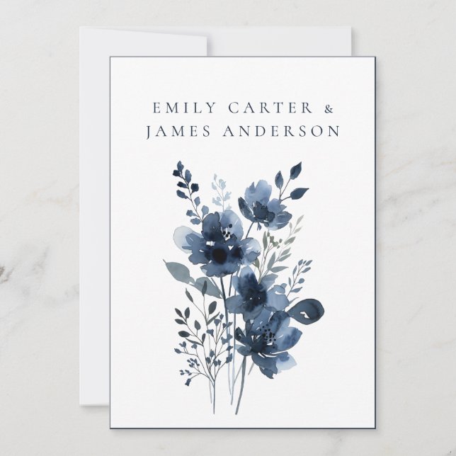 Convites Navy Blue Botanical Wedding (Frente)