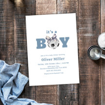Navy Blue Bow Soccer Sport Baby Shower