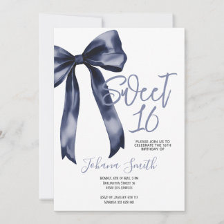 Convites Navy Blue Bow Sweet Sixteen Girl Birthday Party