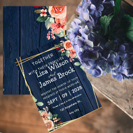 Convites Navy Blue Burgundy Gold Blush wood Wedding