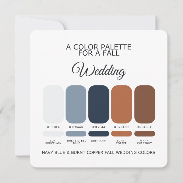 Convites Navy Blue Burnt Copper Fall Wedding Palette Card (Frente)