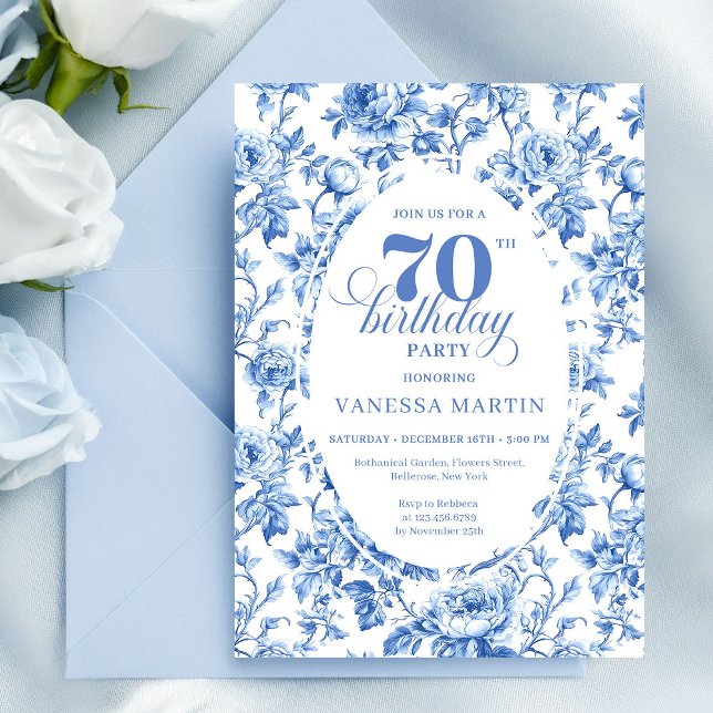 Convites Navy Blue Classic 70th Birthday Invitation (Navy Blue Classic 70th Birthday Invitation)