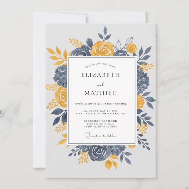 Convites Navy Blue Dignified Autumnal Wedding (Frente)