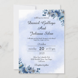 Convites Navy Blue Floral Wedding Invitation