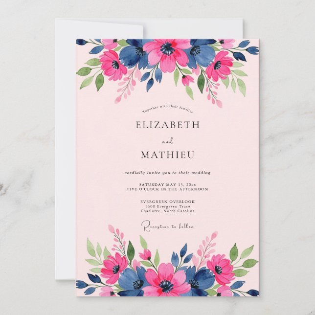 Convites Navy Blue Gracious Spring Wedding (Frente)