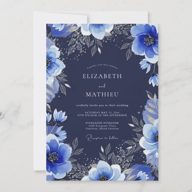 Convites Navy Blue Grand Winter Wedding (Frente)