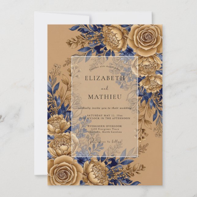 Convites Navy Blue Grandiose Rustic Wedding (Frente)