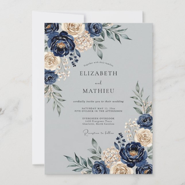 Convites Navy Blue Majestic Winter Wedding (Frente)