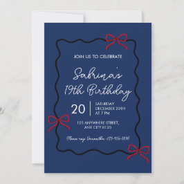 Convites Navy Blue Modern Coquette 19th Birthday Invitation