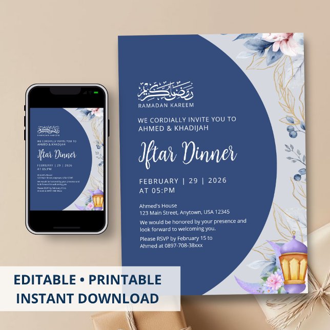 Convites Navy Blue Night Sky Ramadan Iftar Dinner (Criador carregado)