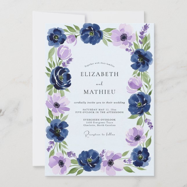 Convites Navy Blue Opulent Spring Wedding (Frente)
