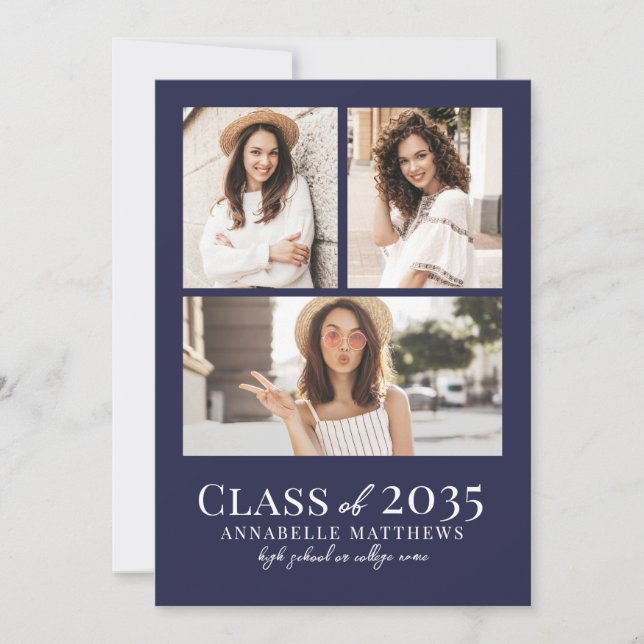 Convites Navy Blue Photo Graduation Party Invitation (Frente)