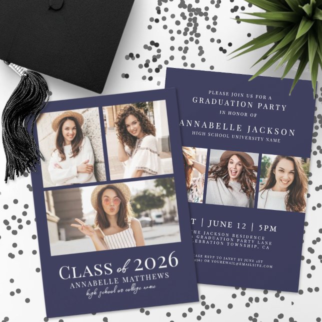 Convites Navy Blue Photo Graduation Party Invitation (Navy Blue Photo Graduation Party Invitation)