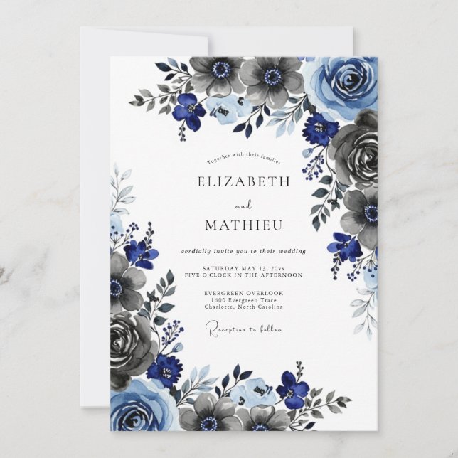Convites Navy Blue Picturesque Winter Wedding (Frente)