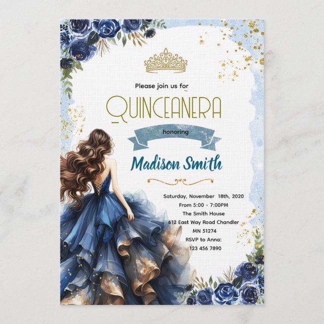 Convites Navy Blue Quinceanera Invitation (Frente)