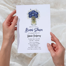 Convites Navy Blue Ranunculus Mason Jar Bridal Shower