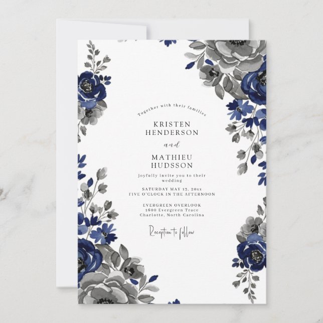 Convites Navy Blue Regal Classic Wedding (Frente)