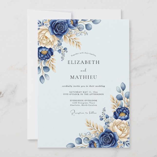 Convites Navy Blue Resplendent Winter Wedding (Frente)