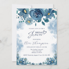Convites Navy Blue Smoke Floral Bridal Shower Invitation