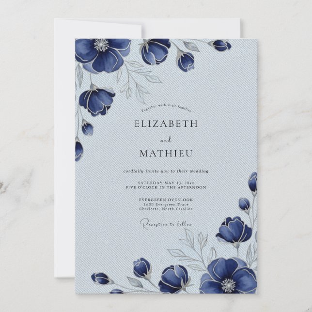 Convites Navy Blue Sophisticated Winter Wedding (Frente)