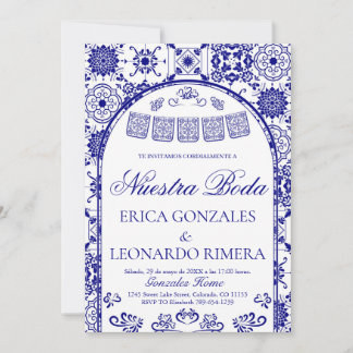 Convites Navy Blue Talavera Papel Picado Spanish Wedding