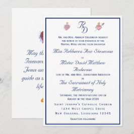 Convites Navy-Blue Two Hearts Catholic Wedding Invitation
