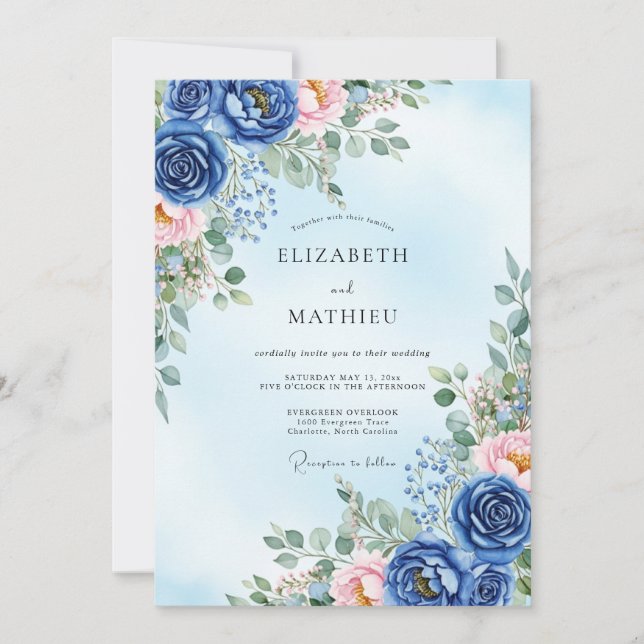 Convites Navy Blue Verdant Spring Wedding (Frente)