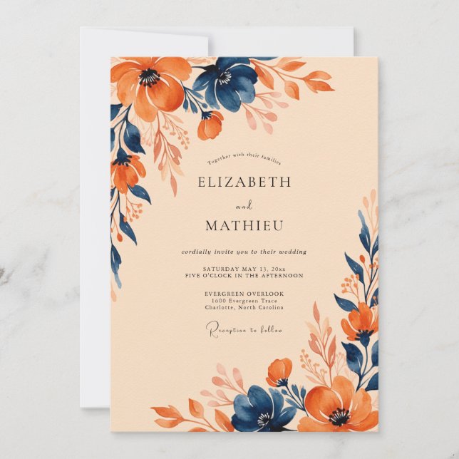 Convites Navy Blue Vivacious Autumnal Wedding (Frente)
