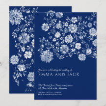 Navy Blue Watercolor Floral Wedding Invitation