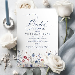 Convites Navy Blue Watercolor Wildflower Bridal Shower