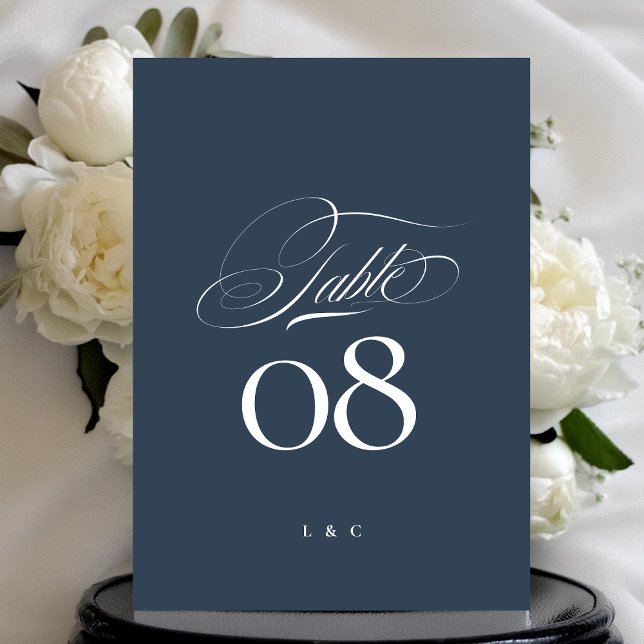 Convites Navy Blue White Elegant Wedding 5 x 7 Table Number (Criador carregado)