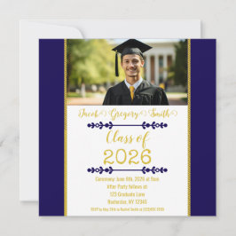 Convites Navy Blue with Gold Graduation Invitation