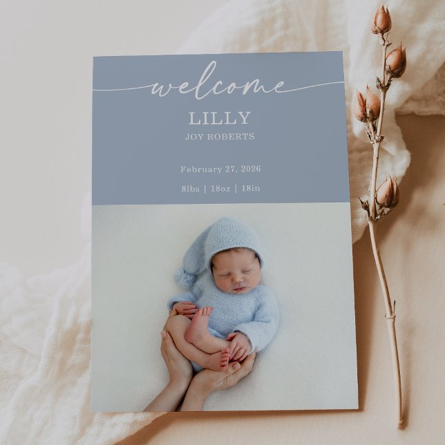 Convites Navy Boho Welcome Baby Photo Announcement Card (Criador carregado)