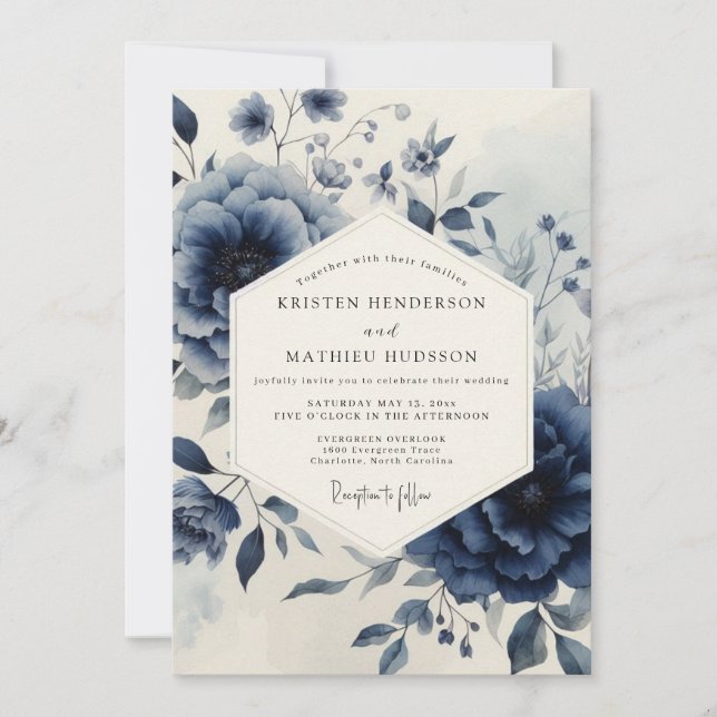 Convites Navy Botanical Moody Wedding (Frente)