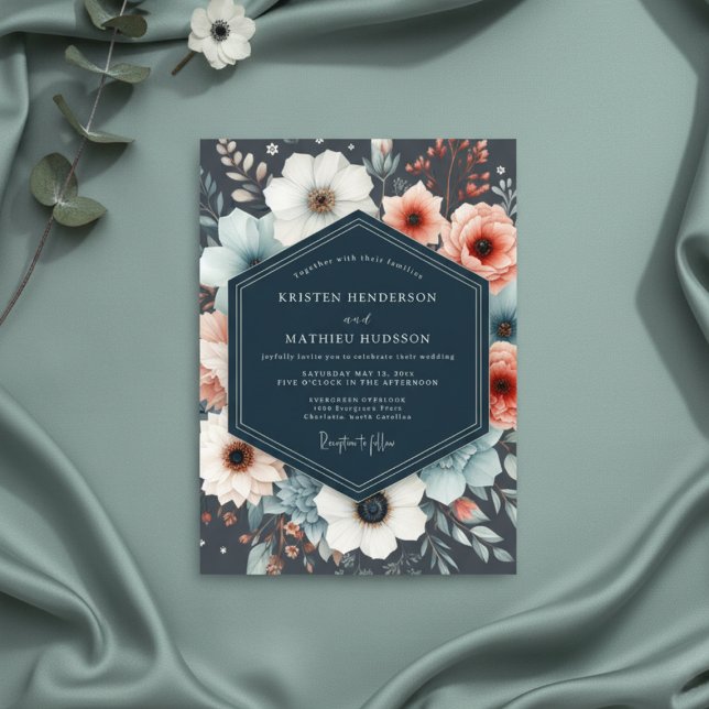 Convites Navy Botanical Romance Wedding (Criador carregado)