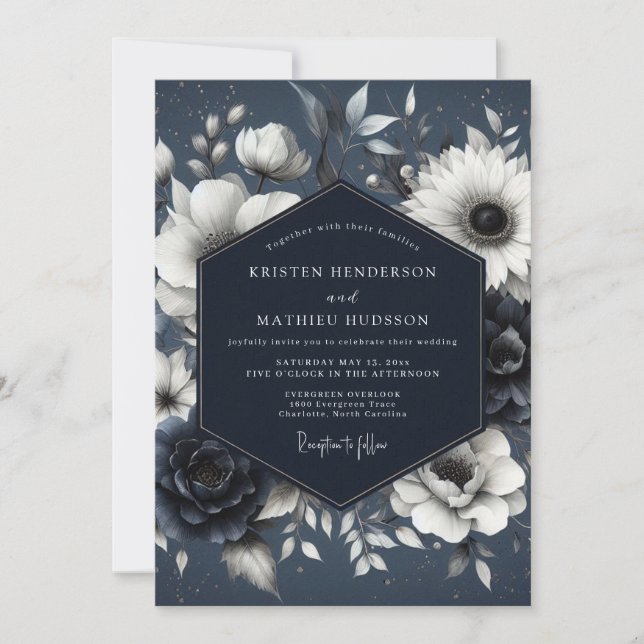 Convites Navy Botanical Whimsy Wedding (Frente)