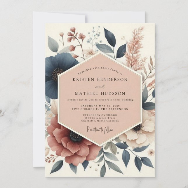 Convites Navy Botanical Woodland Wedding (Frente)