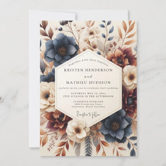 Convites Navy Burnt Orange Autumnal Wedding (Frente)