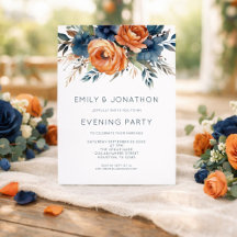Navy Burnt Orange Florals Wedding Evening Party
