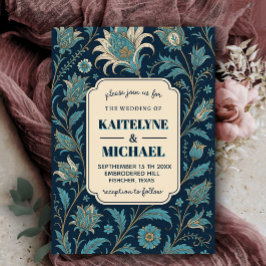 Convites Navy Elegant Modern Calligraphy Floral Wedding 