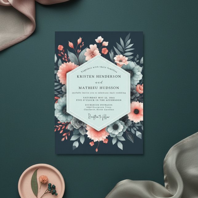 Convites Navy Ethereal Floral Bloom Wedding (Criador carregado)